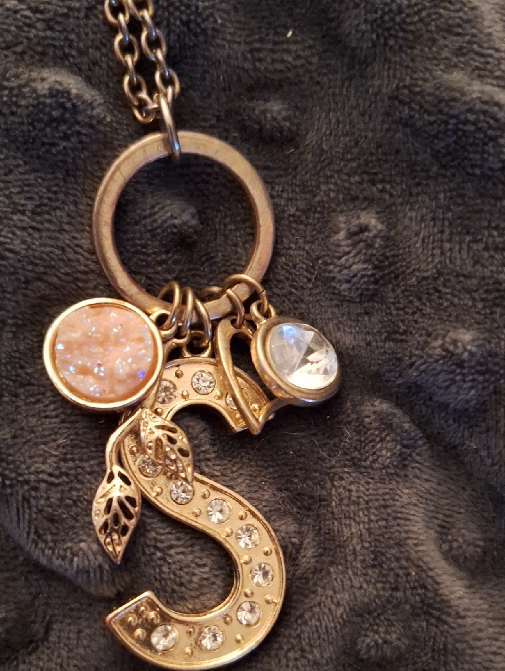 Gold-Tone Charm Necklace "S" Pendant - Pink, Gold and Clear Gem Accents